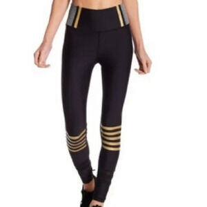 C&C California NWT Women's Black and Yellow Striped Sheer Detail Leggings Size S